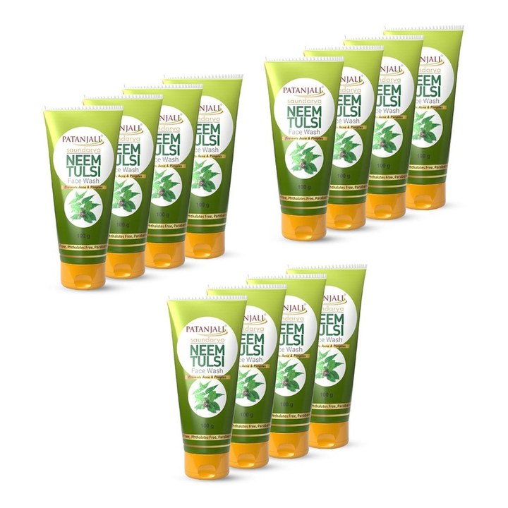 Patanjali Set of 12 Saundarya Neem Tulsi Face Wash to Prevent Acne & Pimple - 100 g Each