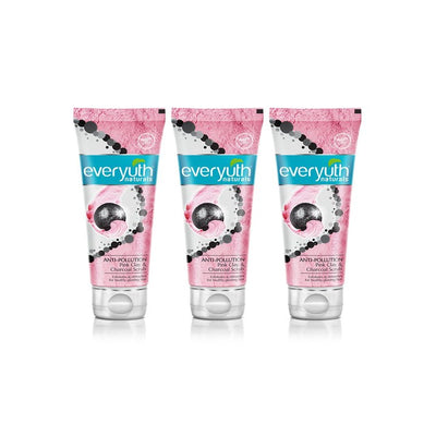 everyuth Naturals Set of 3 Anti Pollution Pink Clay & Charcoal Face Scrub - 100g Each