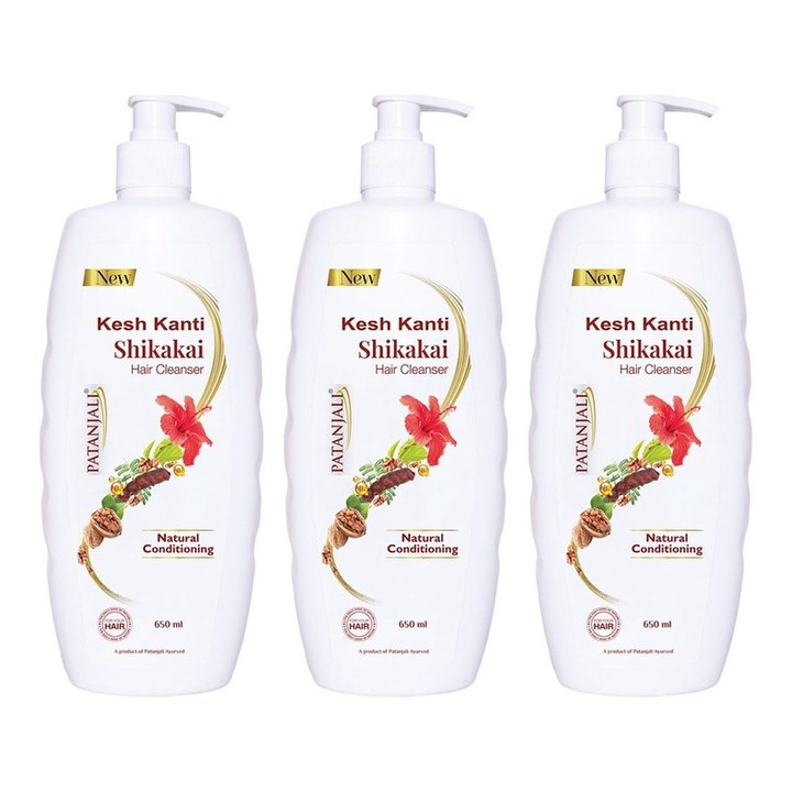 Patanjali Set of 3 Kesh Kanti Shikakai Hair Cleanser for Natural Conditioning -650 ml Each