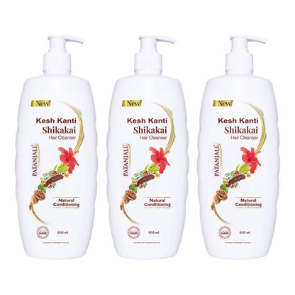 Patanjali Set of 3 Kesh Kanti Shikakai Hair Cleanser for Natural Conditioning -650 ml Each