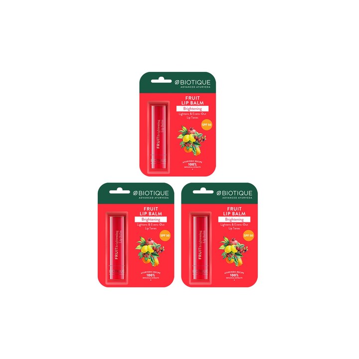 Biotique Set of 3 Fruit Brightening Lip Balm - 4g Each