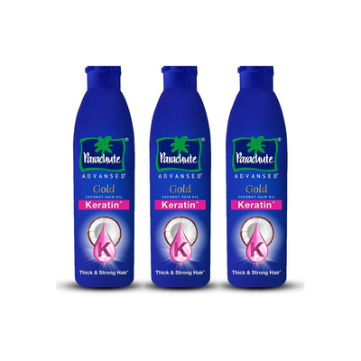Parachute Set of 3 Advansed Gold Keratin Coconut Hair Oil for Thick Hair - 300 ml Each