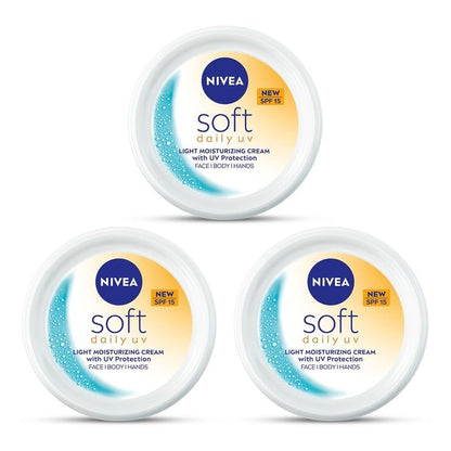 Nivea Set of 3 Soft Daily UV Light Moisturising Cream with SPF-15 - 100ml Each