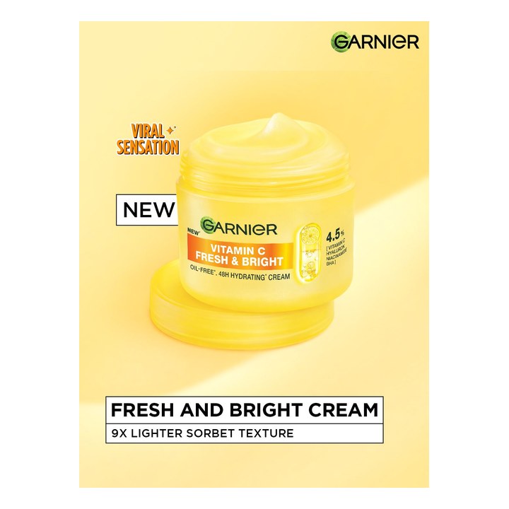 Garnier Fresh & Bright Vitamin C Sorbet Moisturizer Cream for Hydrated & Bright Skin 45ml