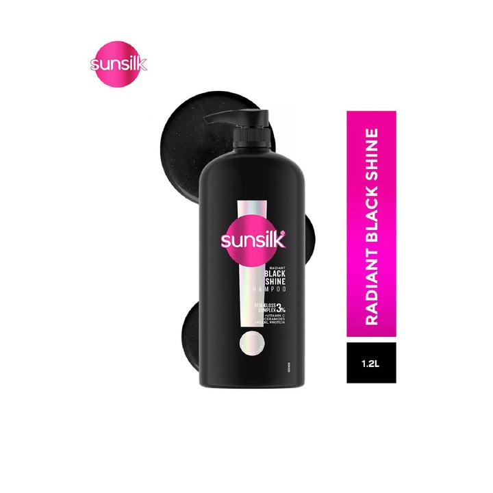 Sunsilk Radiant Black Shine Shampoo with 3% Vita-Gloss Complex for Smooth Shine - 1.2L