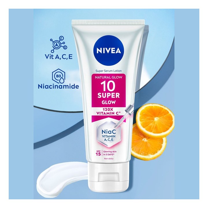 Nivea Super 10 Glow Serum Body Lotion 120X Vitamin C Niacinamide SPF15 Glowing Skin 170ml