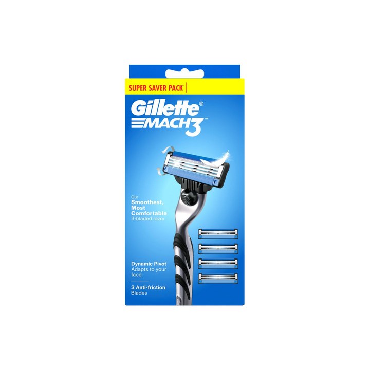 Gillette Mach 3 Manual Shaving Razor & 4 Cartridge Combo