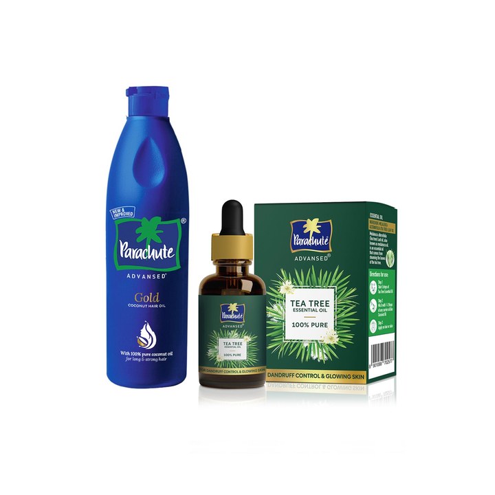 Parachute Advansed Set of Gold Coconut Hair Oil 400ml & Tea Tree Essential Oil 14ml