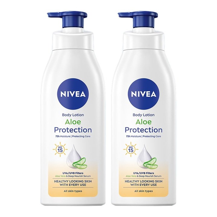 Nivea Set of 2 Aloe Protection Deep Moisture SPF 15 Serum Body Lotion - 400 ml each