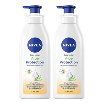Nivea Set of 2 Aloe Protection Deep Moisture SPF 15 Serum Body Lotion - 400 ml each