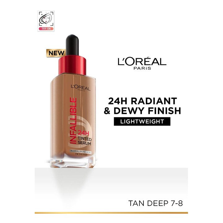 LOreal Paris Infallible 24H Light-Weight Tinted Serum Foundation 30 ml- Tan Deep 7-8