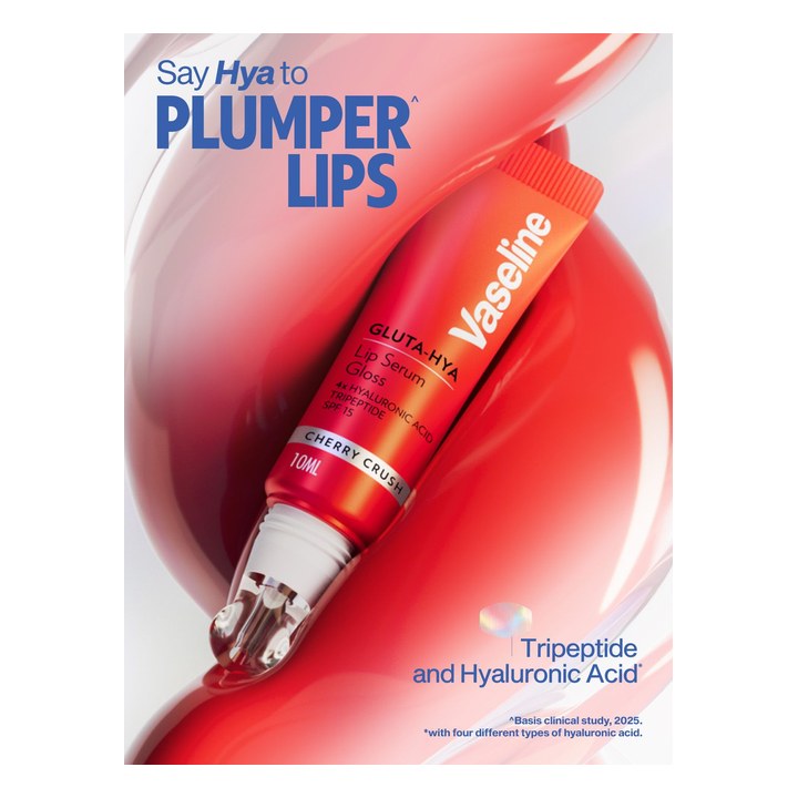 Vaseline Gluta-Hya SPF15 Lip Serum Gloss with 4X Hyaluronic Acid 10ml - Cherry Crush