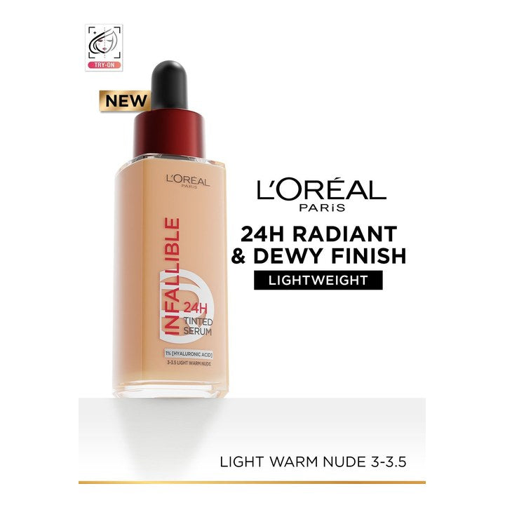 LOreal Paris Infallible 24H Tinted Serum Foundation 30ml - Light Warm Nude 3-3.5