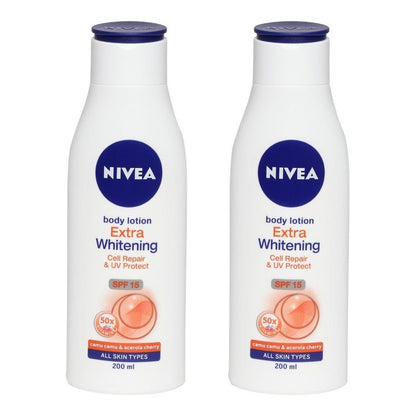 Nivea Set of 2 Extra Whitening Cell Repair & UV Protect SPF 15 Body Lotion - 200ml Each