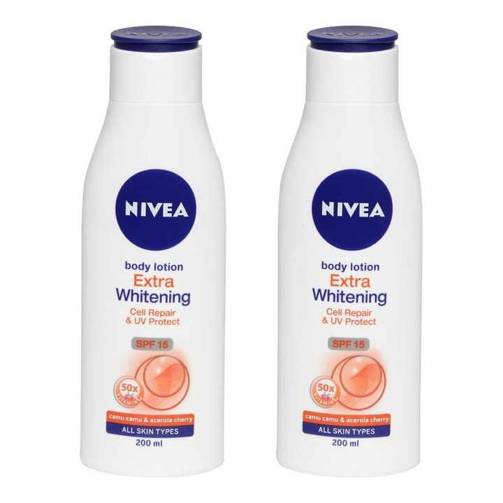 Nivea Set of 2 Extra Whitening Cell Repair & UV Protect SPF 15 Body Lotion - 200ml Each