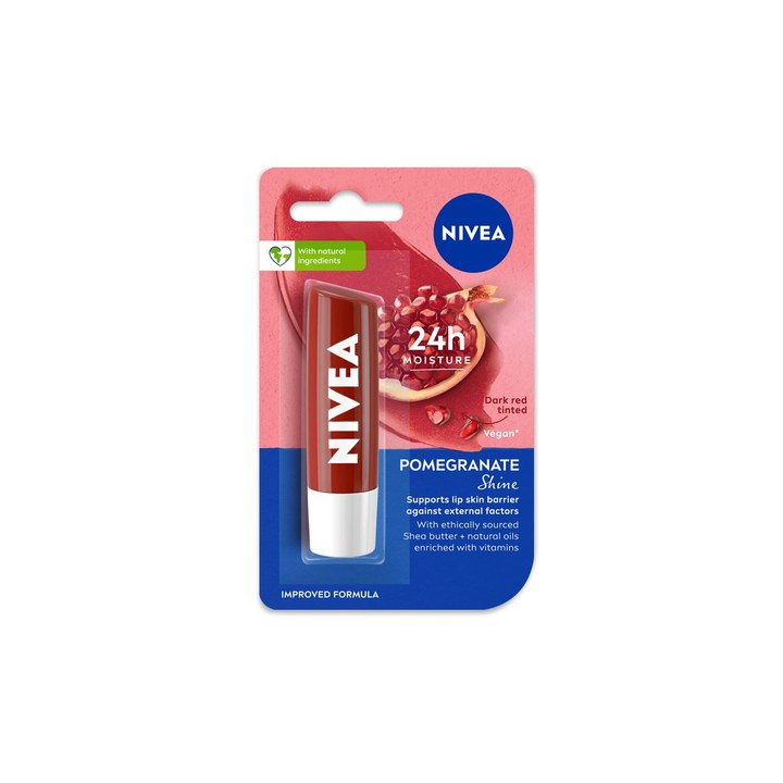 NIVEA Women Pomegranate Lip Balm Dark Red Tint Lip Moisturiser Vitamin C 24H Moisture 4.8g