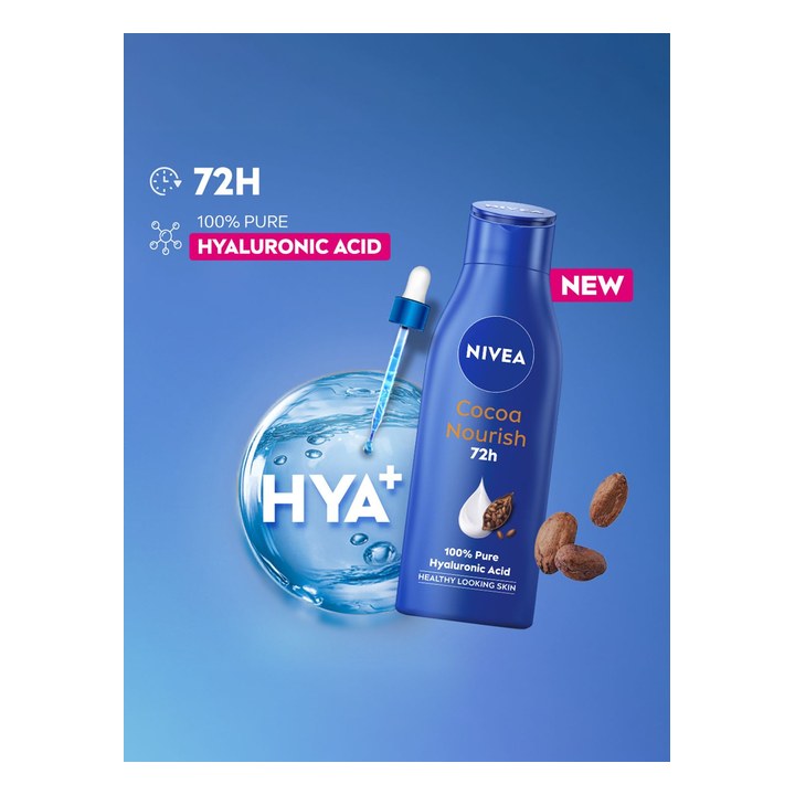 NIVEA Cocoa Nourish Body Lotion Hyaluronic Moisturizer Face & Body Cream Dry Skin 200ml