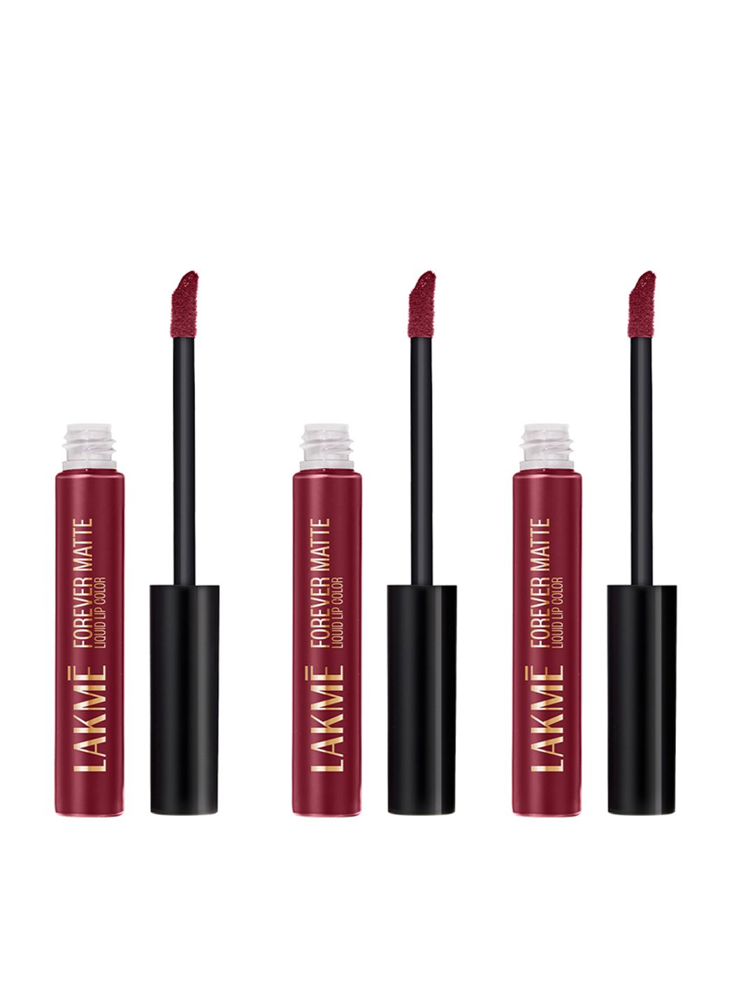 Lakme Set of 3 Forever Matte Lightweight 16Hr Liquid Lipstick 5.6ml Each - Red Sangria