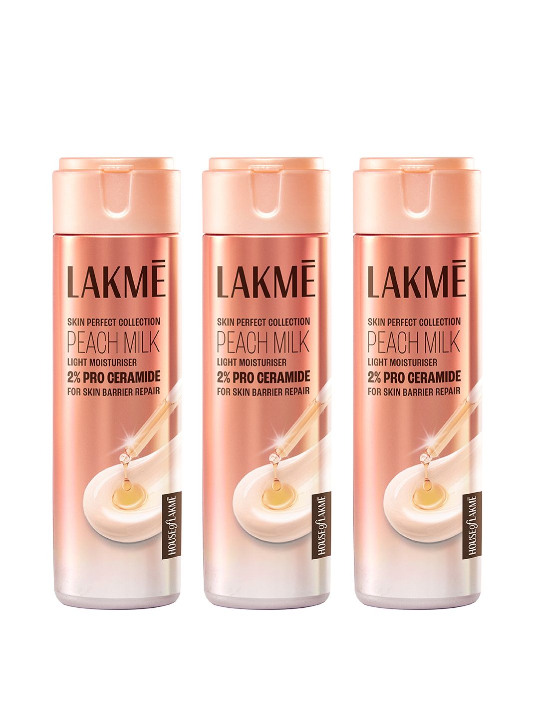 Lakme Set of 3 Peach Milk Skin Perfect Collection 2% Pro Ceramide Moisturizer - 200ml each