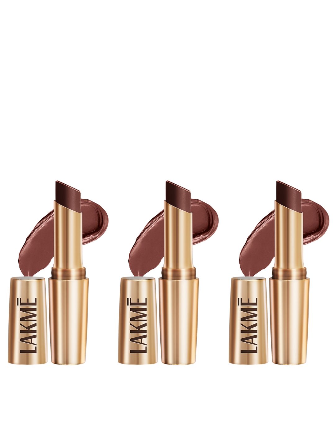 Lakme Set of 3 9to5 Powerplay Priming Matte Lipstick With Vit E 3.6g each- Brown Walnut