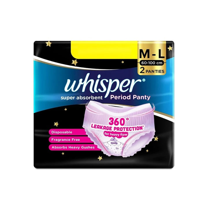 Whisper Super Absorbent Period Panty, 2 M-L Pants Sanitary Pad (Pack of 2)