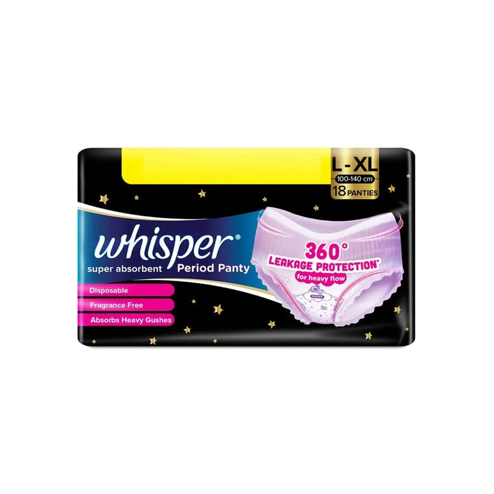 Whisper Super Absorbent Period Panty, 18 L-XL Pants Sanitary Pad (Pack of 18)