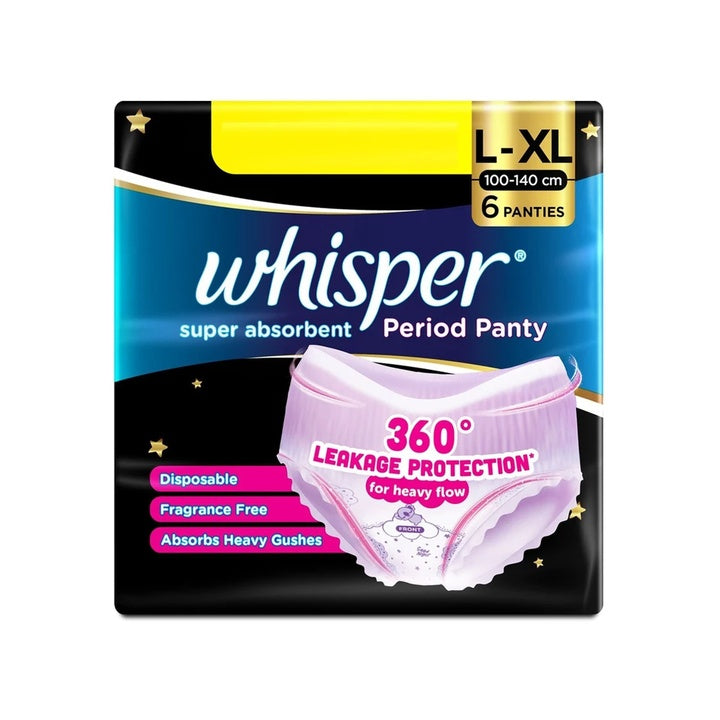 Whisper Super Absorbent Period Panty, 6 L-XL Pants Sanitary Pad (Pack of 6)
