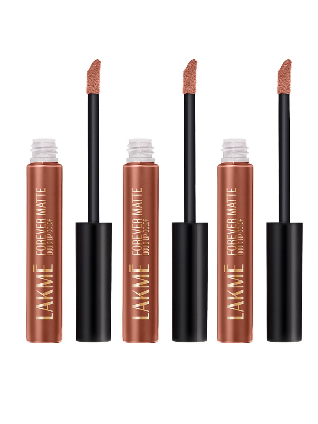 Lakme Set of 3 Forever Matte Lightweight 16Hr Liquid Lipstick 5.6ml Each - Nude Latte