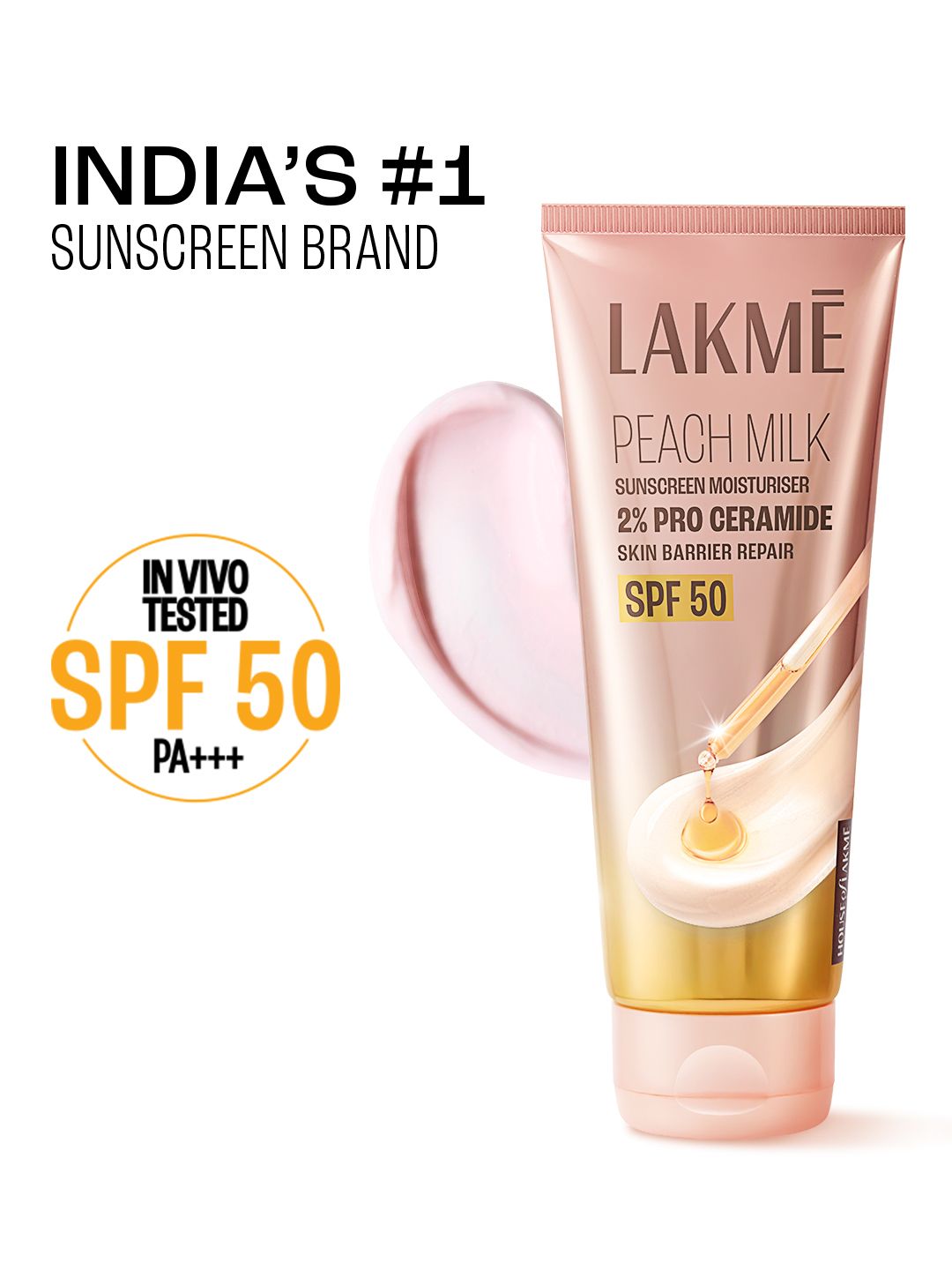 Lakme Peach Milk SPF 50 Sunscreen Moisturiser with 2% Pro-Ceramides & Peptides - 200 g