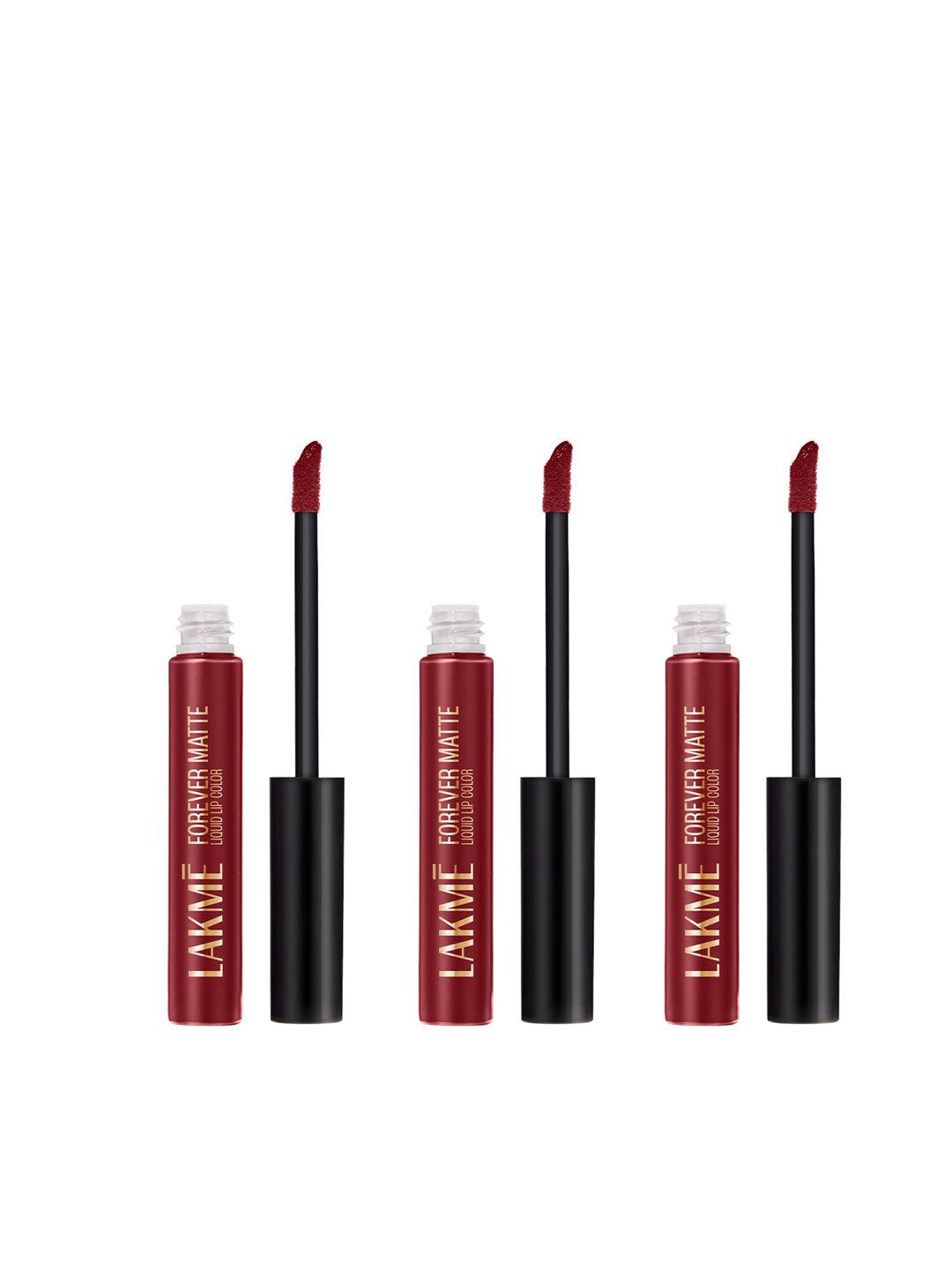 Lakme Set of 3 Forever Matte Lightweight 16Hr Liquid Lipstick 5.6ml Each - Crimson Rose