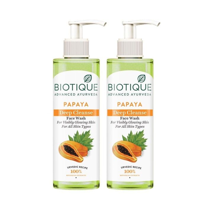 Biotique Papaya Deep Cleanse Face Wash | Gentle Exfoliation | Visibly Glowing Skin | 100% Botanical Extracts| Suitable for All Skin Types | 400ml (200ml*2)