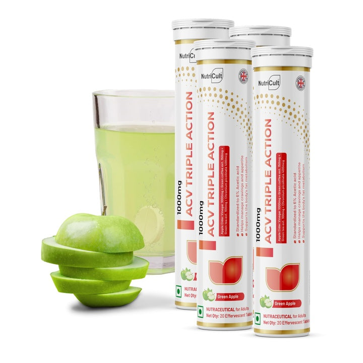 Apple Cider Vinegar Effervescent Tablet 1000mg with The Mother Green Tea Extract, Green Coffee & Chromium Picolinate | ACV Tablets for Metabolism Support (80 Tablets (Pack of 4))