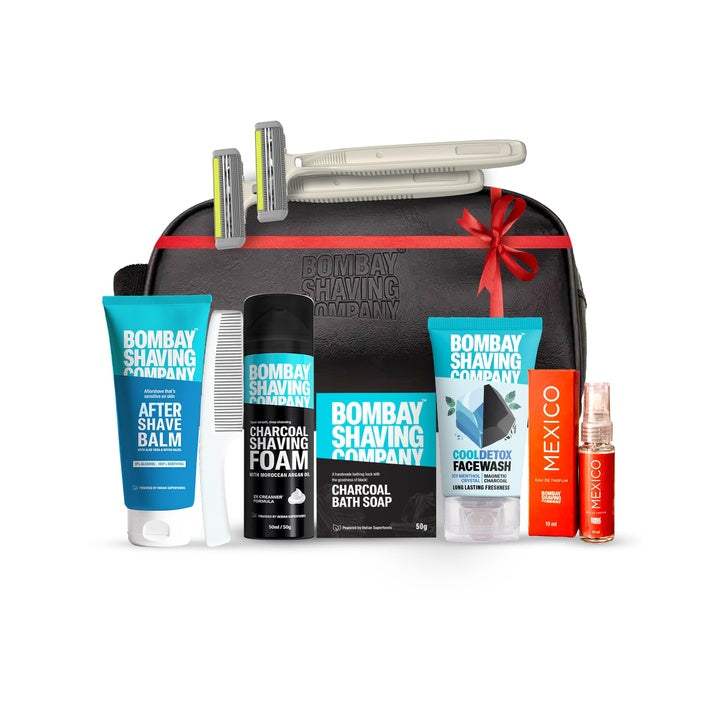 Bombay Shaving Company 9in1 Grooming Kit for Men | Shaving Foam, Post Shave Balm, Charcoal Soap, Razor for Men