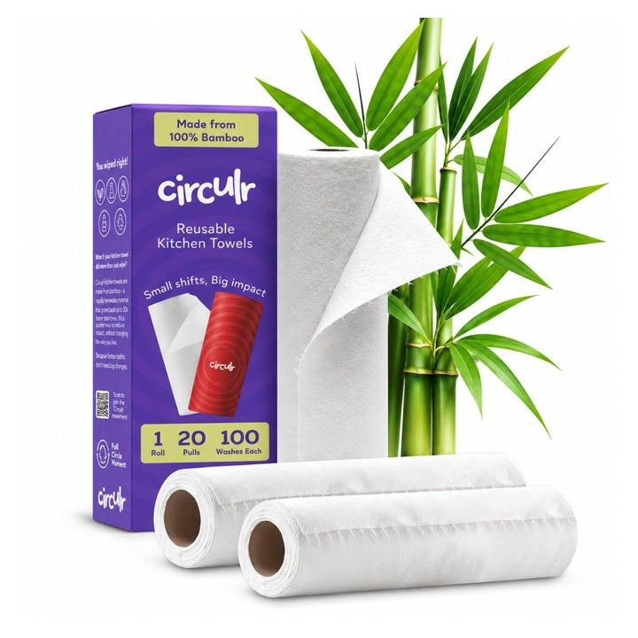 Reusable Bamboo Kitchen Towel 3 Rolls (60 Pulls x 100 Washes Each) 6000 Washes | Eco Friendly Washable Kitchen Tissue Highly Absorbent Durable Cleaning Cloth for Home Use | 3 Rolls