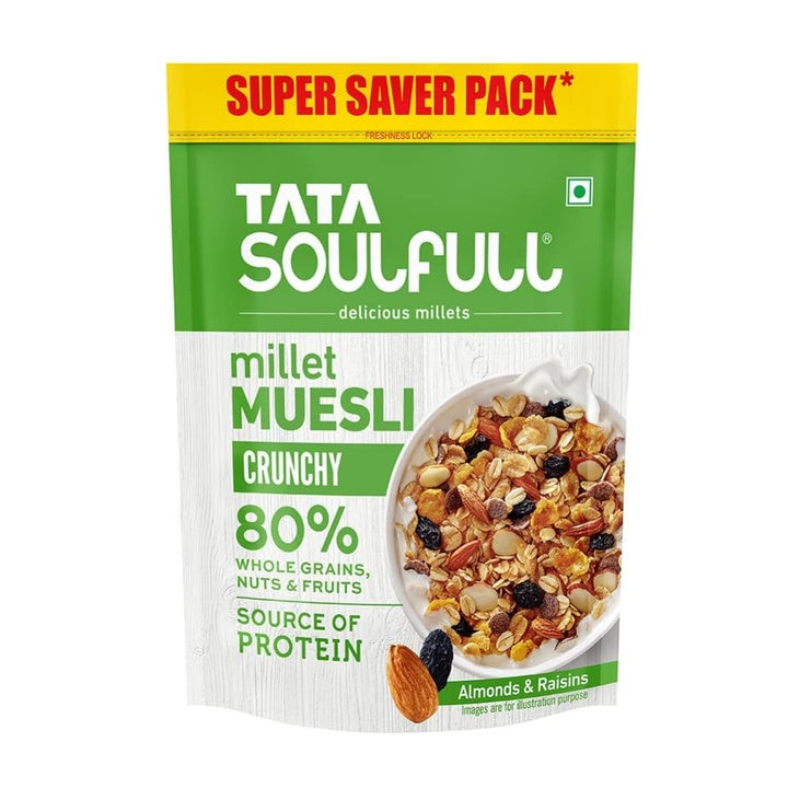 Tata Soulfull Crunchy Millet Muesli, 700 g, Contains Wholegrains Nuts & Fruits, Source of Protien, High Fibre, Contains Ragi & Jowar