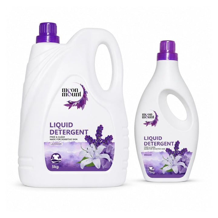 Moon & Mount liquid detergent, top load front load, detergent liquid for washing machine - balanced PH, Non-toxic 5+1L (Lavender)