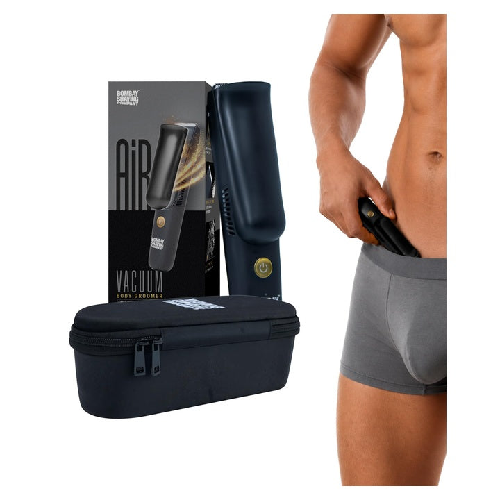 Bombay Shaving Company AIR Vacuum Body Groomer For Men | Zero-Mess Body and Balls Trimming | Sleek Hard Case | Type-C Flash Charging | Safe-on-skin Ceramic Blades | Gifts For Men