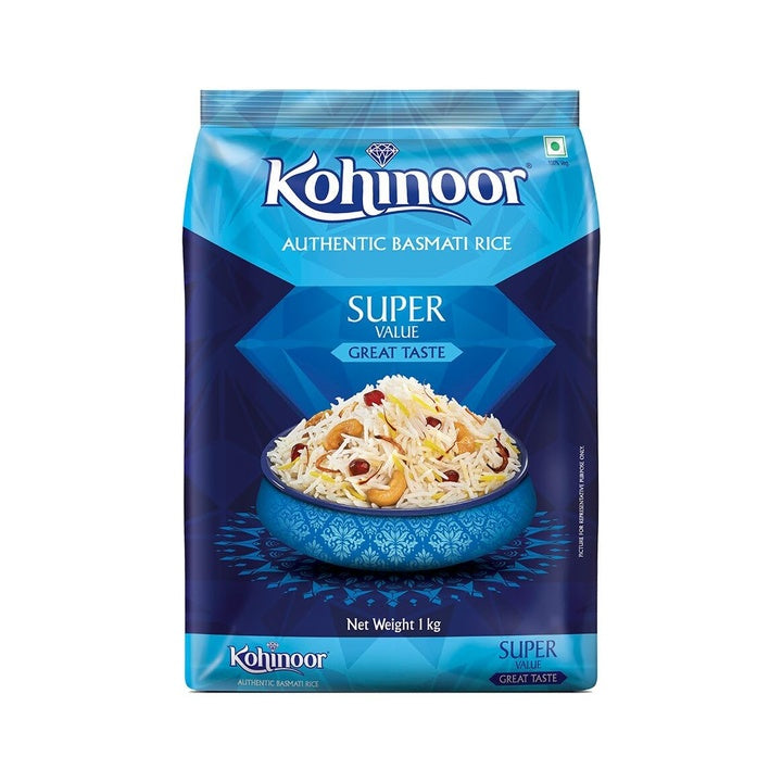 Kohinoor Super Value Basmati Rice, 1 Kg Authentic Long-Grain Basmati Rice (Up to 20 mm) | Aromatic, Flavorful I Ideal for Pulao & Plain Rice