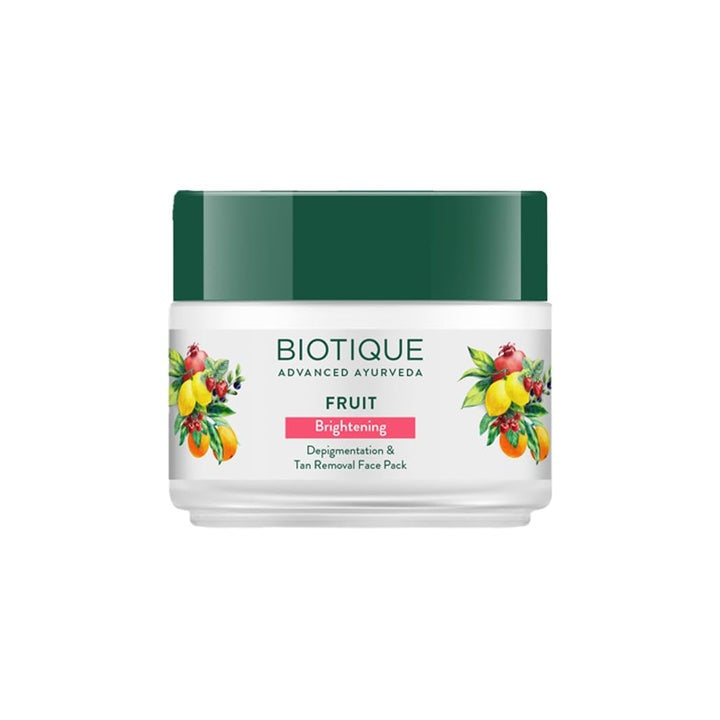 Biotique Fruit Brightening Depigmentation and Tan Removal Face Pack| Ayurvedic and Organically Pure| Tan Removal Face Pack for All Skin Types|100% Botanical Extracts| 100gm jar