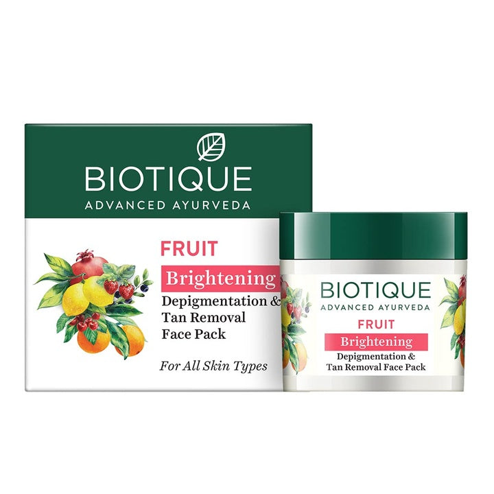 Biotique Fruit Brightening Depigmentation and Tan Removal Face Pack| Ayurvedic and Organically Pure| Tan Removal Face Pack for All Skin Types|100% Botanical Extracts| 75gm