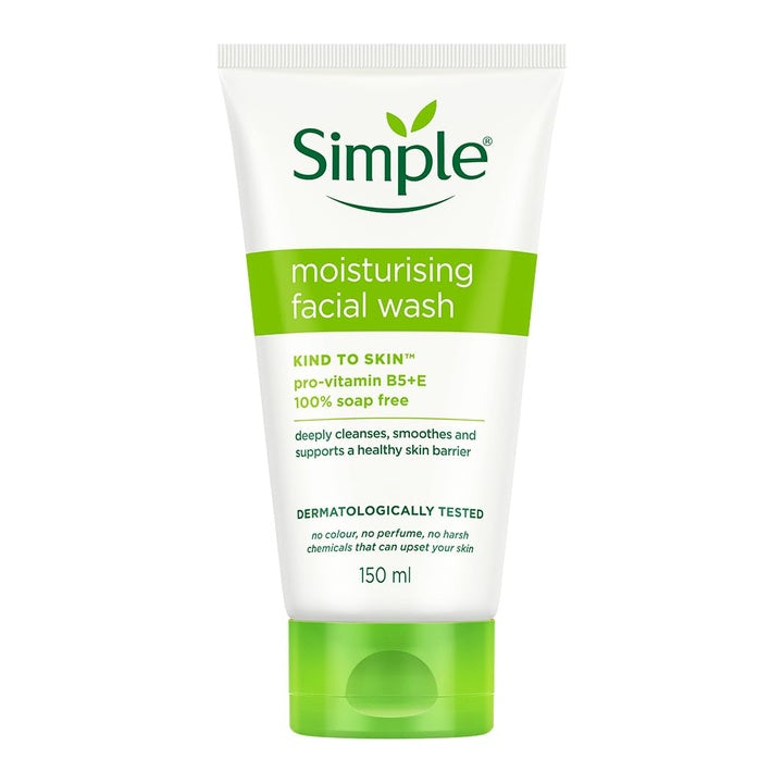 Unilever Simple Kind To Skin Moisturising Facial Wash, 150 ml | 100% Soap-Free Moisturising Facewash with Panthenol for dry, sensitive skin | Reduces Visual Dryness & Strengthens Skin Barrier