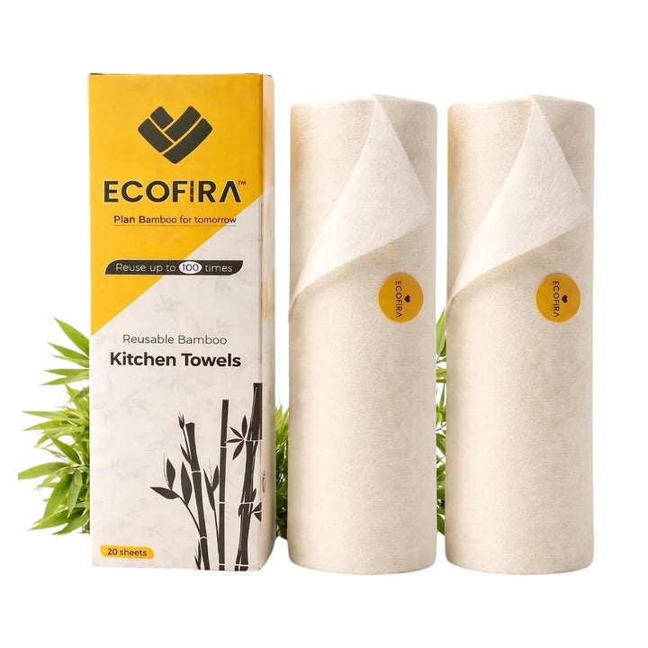 Bamboo Reusable Kitchen Towel Roll-4000 Times Washable | Soft & Highly Absorbent | Better Alternative to Dishcloth, Kitchen Tissue Paper Roll | Bamboo Wipes for Home Cleaning | 40 Sheets