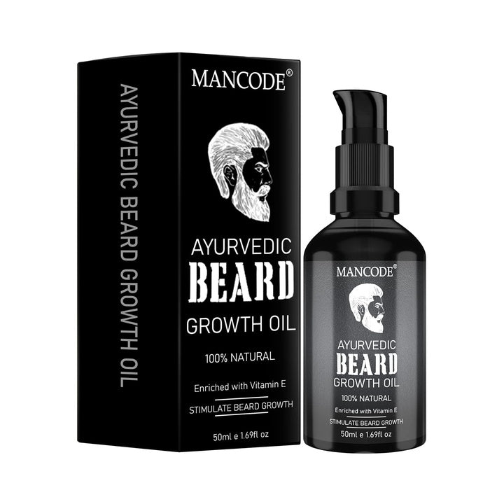 MAN CODE Ayurvedic Beard & Hair Growth Oil, 50Ml | Natural Hair Oil For Thicker & Longer Beard | Beard Oil For Uneven, Patchy & Fast Beard Growth | 100% Natural