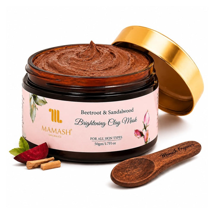 Mamash Beetroot & Sandalwood 2-in-1 Face Pack & Scrub | Ready-to-Use De-Tan Clay Mask with Neem, Licorice & Multani Mitti | Brightening & Deep Cleansing Ayurvedic Skincare | 50g