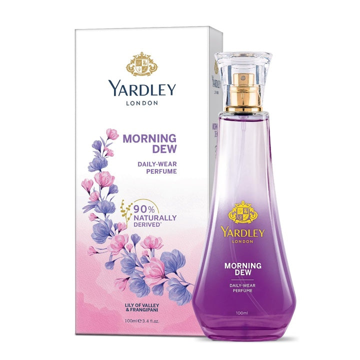Yardley London Morning Dew Perfume for Women, 100ml – 90% Naturally Derived, Fresh Floral Daily Wear Spray | Lily of Valley & Frangipani Floral Fragrnace
