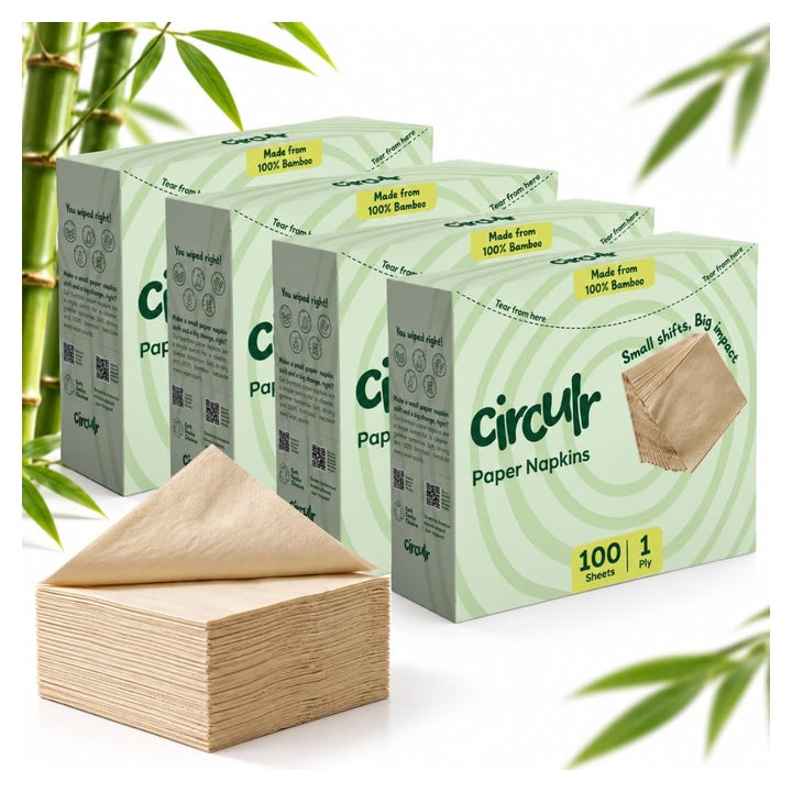 1 Ply Bamboo Paper Napkins (4 Packs X 100 Sheets) 400 Sheets Eco Friendly Chemical Free Made from 100% Natural Bamboo Highly Absorbent Tissue for Kitchen Dining Table Restaurant Use |