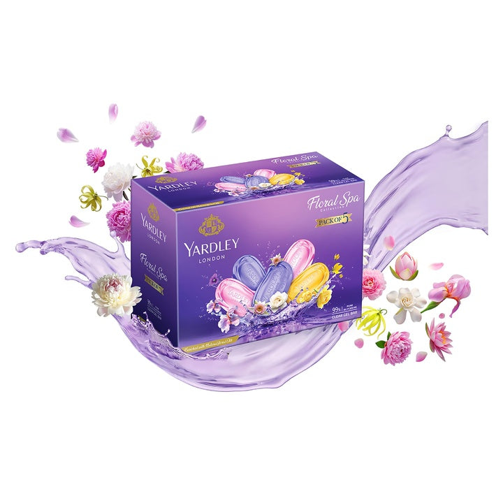 Yardley Clear Gel Bar Assorted Pack of 5 with 99% Pure Glycerin and Natural Floral Oils 125gx5
