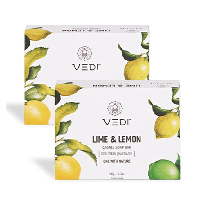 Vedi Lime & Lemon Castile Soap Bar 100g | Hemp Based | 100% Natural Handmade Bath Soap | Without Harsh Chemical | SLS & Paraben Free (Pack Of 2)