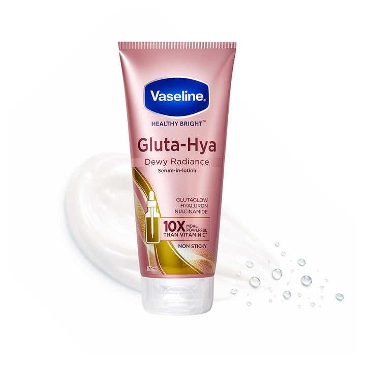 VASELINE Gluta Hya Dewy Radiance Body Lotion, 330 ml, for Dewy Glowing Skin from 1st Use, with Glutathione, Hyaluron & Niacinamide, Non-Sticky Serum Burst Texture, for Women