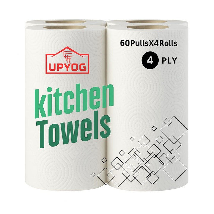 UPYOG 4 Ply Kitchen Tissue/Towel Paper Roll 240 pulls | 60 pulls X 4 Rolls | soft and highly absorbent | 100% Natural Virgin Cellulose Fiber